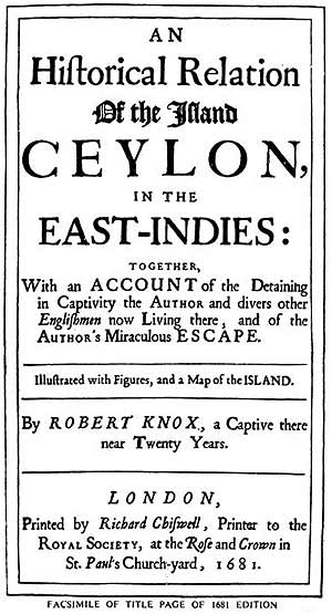 Facsimile of title page of Robert Knox's 1681 edition